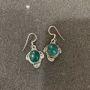 Sterling Silver 925 Green Onyx Pierced Earrings